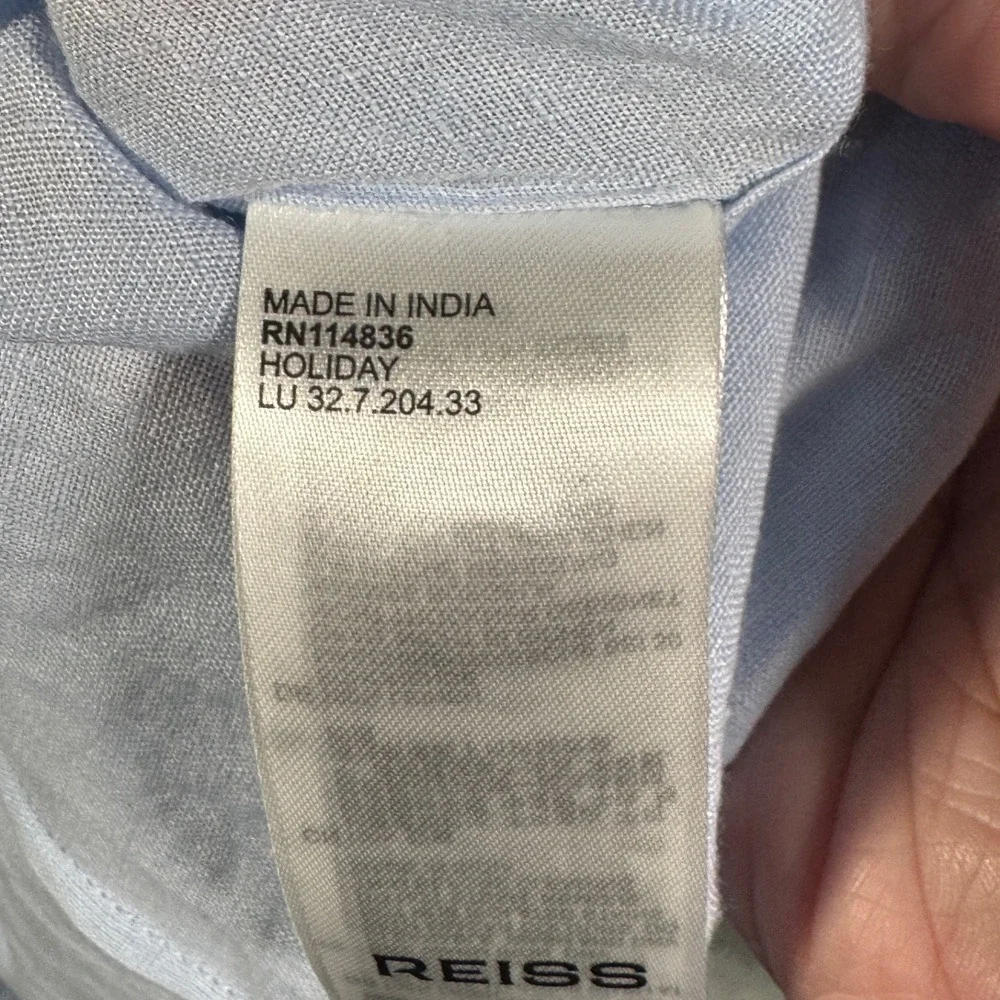 Reiss Light Blue Short Sleeve Linen Button-Down Shirt